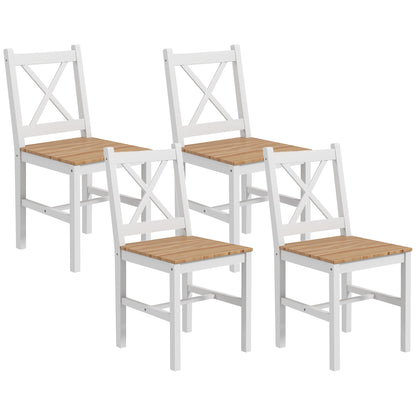 Set 4 Scaune pentru Bucătărie și Living cu Spătar în Formă de Cruce, din Lemn de Pin, 41x46,5x86 cm