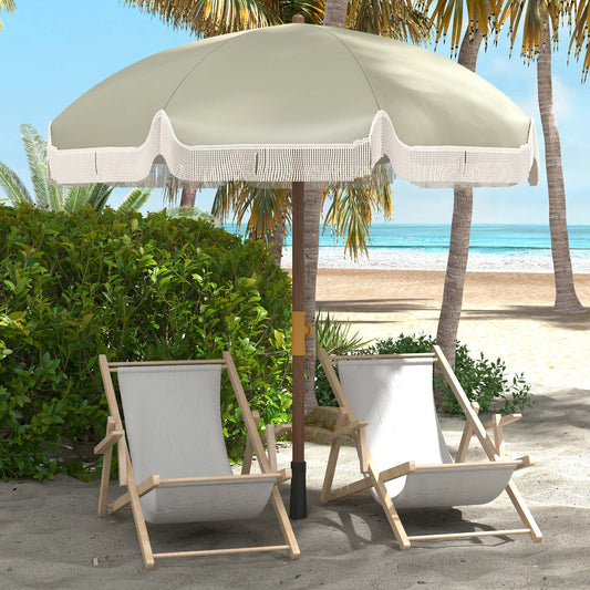 Umbrelă de Plajă Portabilă cu Volane în Aer Liber cu Baldachin Ventilat, Geantă de Transport, Ø1.9x2.1 m, Alb-Crem