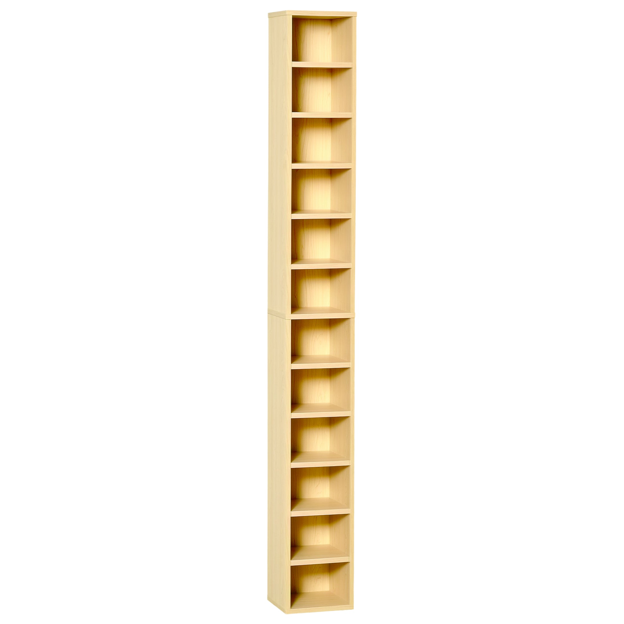 Bibliotecă Mobilă pentru CD-uri cu 12 Rafturi pentru 204 CD-uri, din MDF și PAL, 21x20x175 cm, culoare Lemn