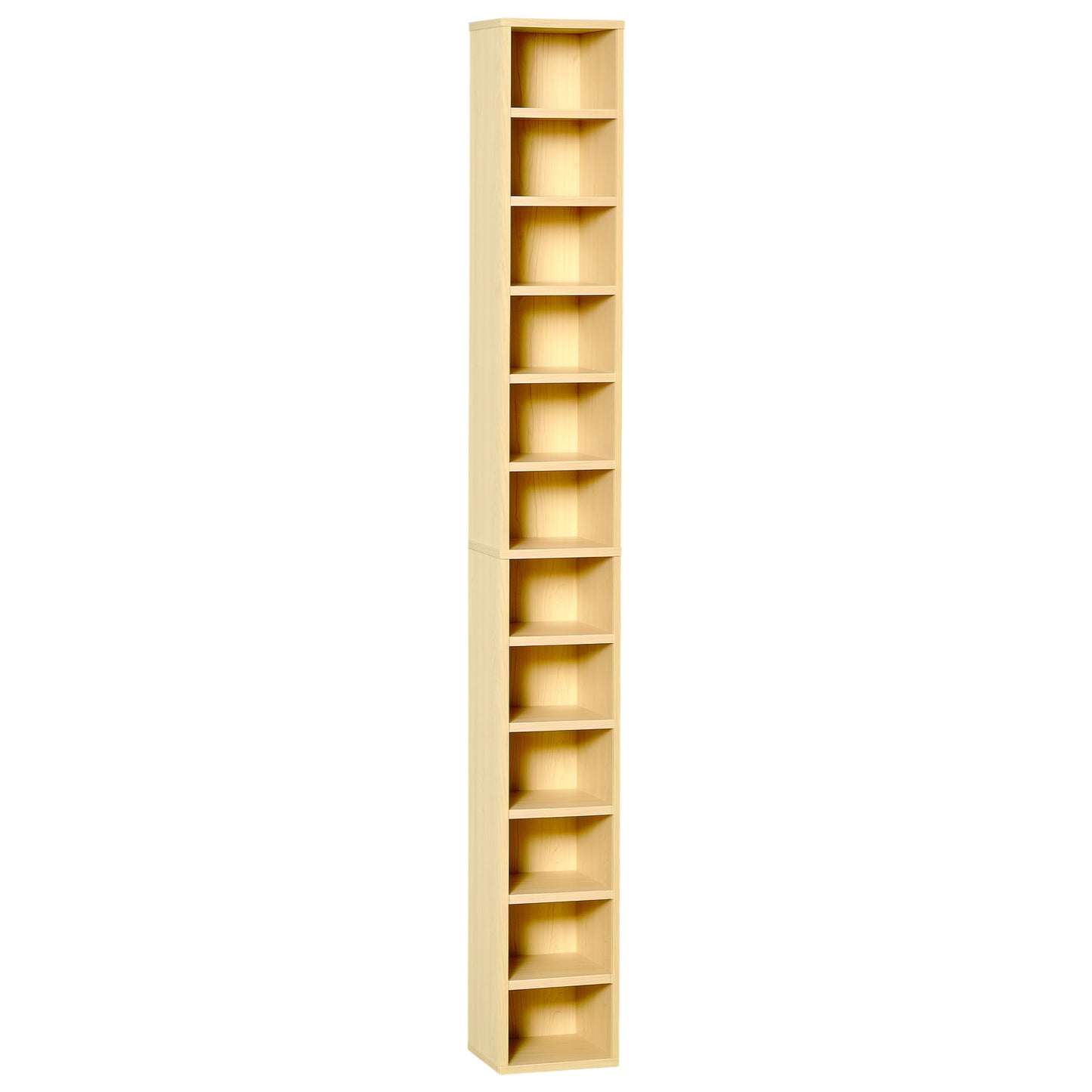 Bibliotecă Mobilă pentru CD-uri cu 12 Rafturi pentru 204 CD-uri, din MDF și PAL, 21x20x175 cm, culoare Lemn