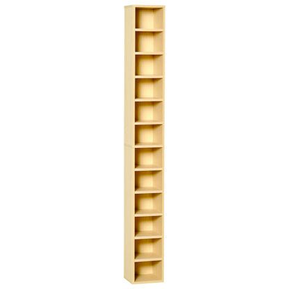 Bibliotecă Mobilă pentru CD-uri cu 12 Rafturi pentru 204 CD-uri, din MDF și PAL, 21x20x175 cm, culoare Lemn