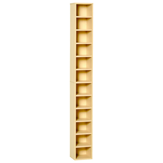 Bibliotecă Mobilă pentru CD-uri cu 12 Rafturi pentru 204 CD-uri, din MDF și PAL, 21x20x175 cm, culoare Lemn