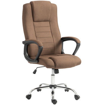Scaun de Birou Ergonomic Inclinabil și Rotativ în Țesătură cu Aspect de In cu Tetieră, Maro