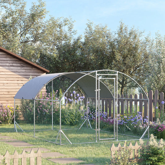 țarc pentru găini din metal galvanizat cu acoperiș și acoperire anti-UV, 280x380x197 cm, argintiu