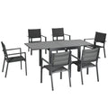 Set Mobilier Grădină din Aluminiu, 7 Piese, Masă Extensibilă și 6 Scaune Ergonomice, Material Tip Plasă Rezistent la Intemperii, Gri