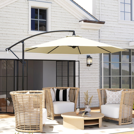 Umbrelă de Soare Excentrică cu Bază în Cruce Inclusă, din Metal și Poliester, 3x2,5 m, Bej