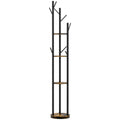 Cuier rotativ de podea cu 8 cârlige și 4 rafturi, stil industrial, Ø30x175cm, maro