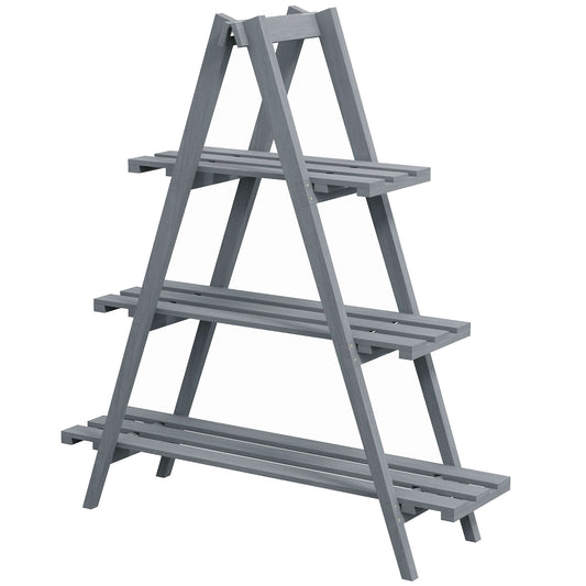 Suport pentru Plante Vertical cu 3 Niveluri, din Lemn de Brad, 100x36x112 cm, Gri