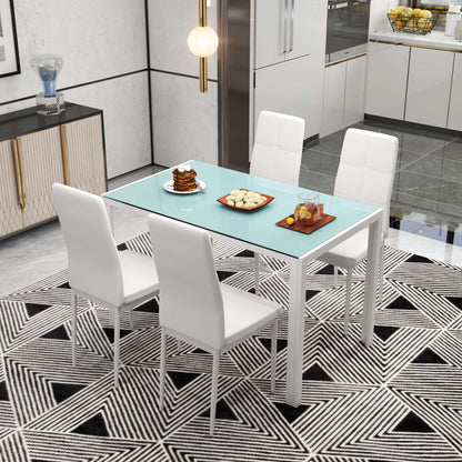 Set Dining Alb Modern – Masa + 4 Scaune Tapitate pentru 4 Persoane