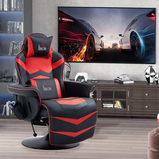 Scaun de Gaming cu Masaj și Suport pentru Picioare, din Piele Ecologică, 78x80x111.5 cm, Negru și Roșu