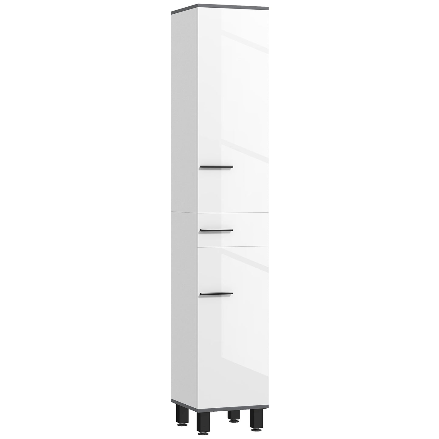 Coloană de Baie Modernă cu Sertar, 2 Dulapuri, 2 Uși și Rafturi Reglabile, Mobilier de Baie, 34x34x190 cm, Alb