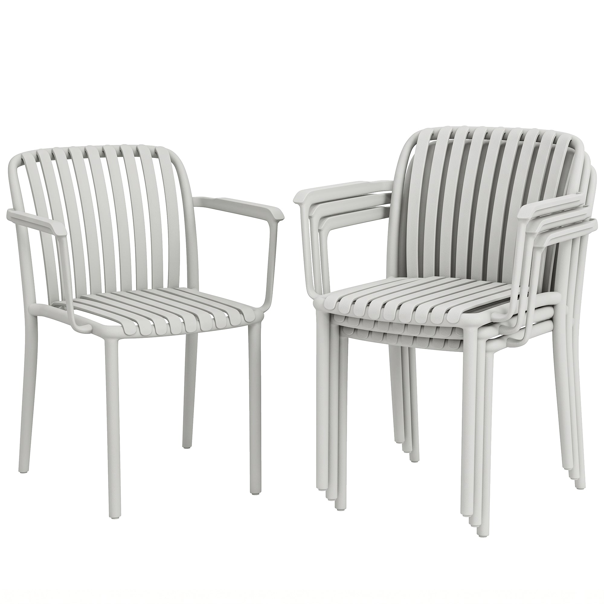 Set de 4 Scaune de Grădină Stackabile, Design Lamelar și Cotiere.