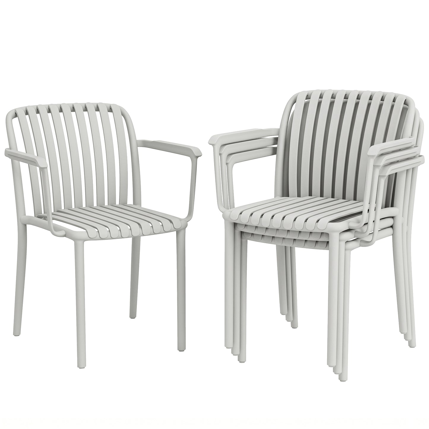 Set de 4 Scaune de Grădină Stackabile, Design Lamelar și Cotiere.