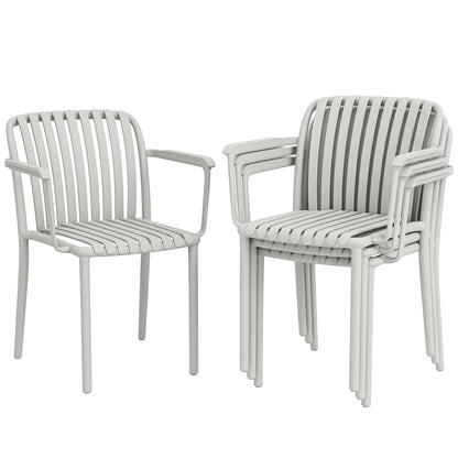 Set de 4 Scaune de Grădină Stackabile, Design Lamelar și Cotiere.