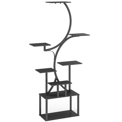 Suport pentru Plante cu 8 Niveluri în Formă de S, Suport Ghivece din Metal pentru Interior și Exterior, pentru Grădină, Balcon, Terasă, Cameră de Zi, 74x26x158.5 cm, Negru