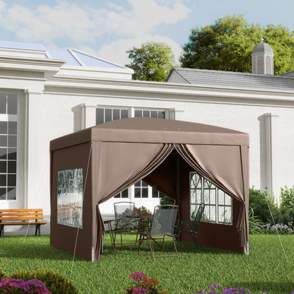 Gazebo pliabil de exterior 3x3 m cu 4 panouri laterale, din oțel și material Oxford, culoare cafeniu