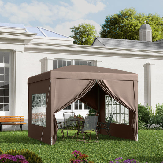 Gazebo pliabil de exterior 3x3 m cu 4 panouri laterale, din oțel și material Oxford, culoare cafeniu