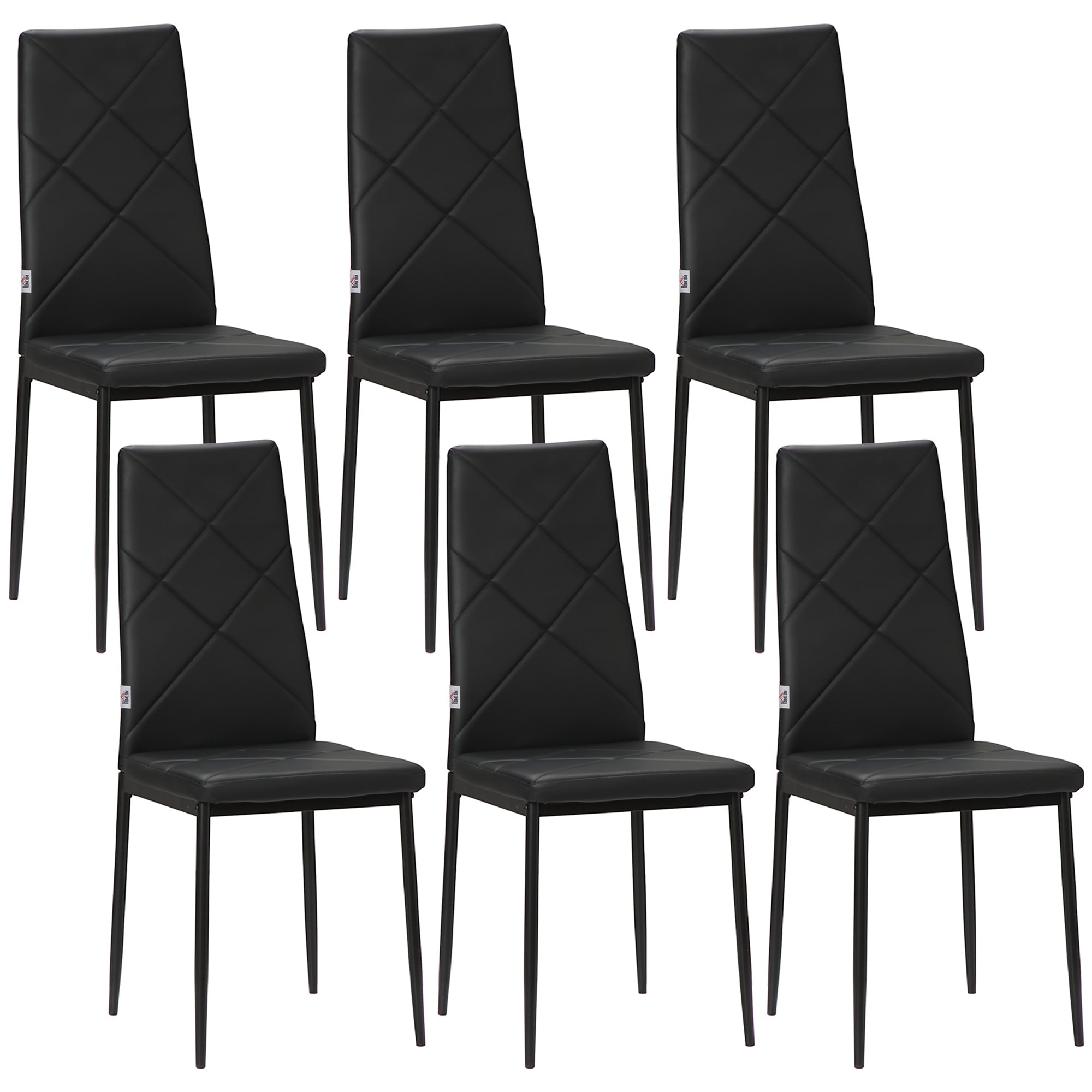 Set de 6 scaune de bucătărie moderne, cu spătar înalt din piele ecologică și oțel, 41x50x97 cm, negru