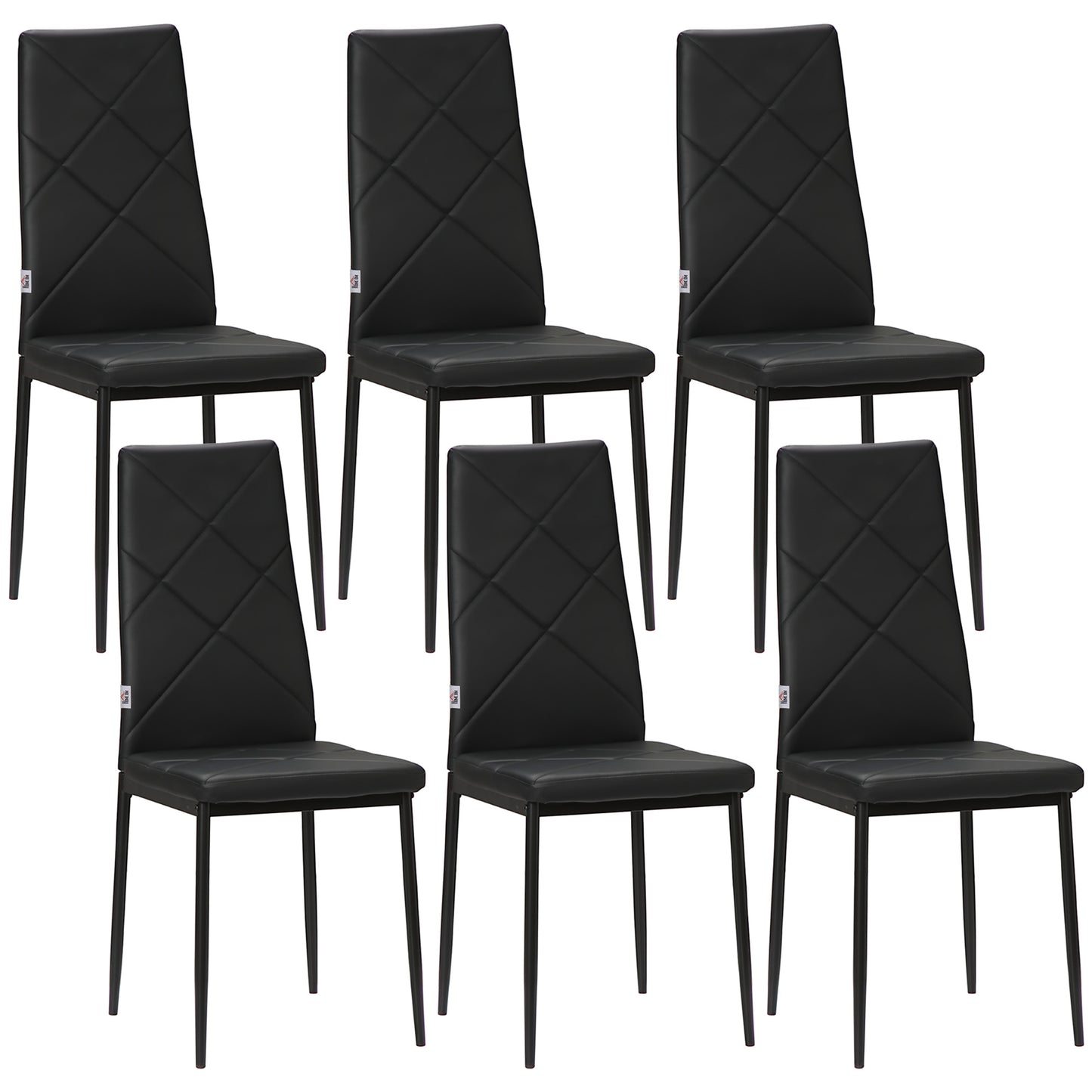 Set de 6 scaune de bucătărie moderne, cu spătar înalt din piele ecologică și oțel, 41x50x97 cm, negru