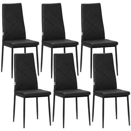 Set de 6 scaune de bucătărie moderne, cu spătar înalt din piele ecologică și oțel, 41x50x97 cm, negru