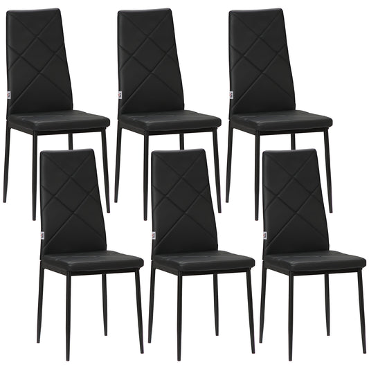 Set de 6 scaune de bucătărie moderne, cu spătar înalt din piele ecologică și oțel, 41x50x97 cm, negru