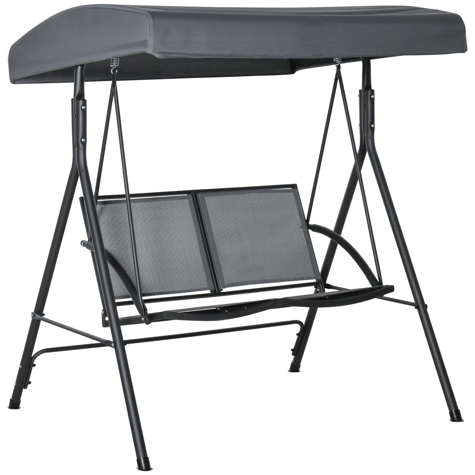 Balansoar cu 2 Locuri de Gradina pentru Exterior cu Baldachin Reglabil si Sezuta din Textilen, 140x118x162cm Gri