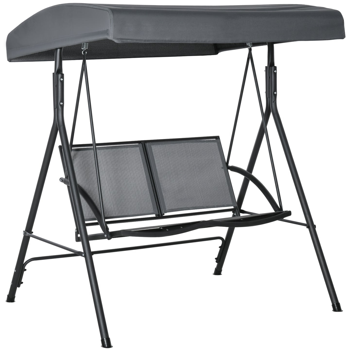 Balansoar cu 2 Locuri de Gradina pentru Exterior cu Baldachin Reglabil si Sezuta din Textilen, 140x118x162cm Gri