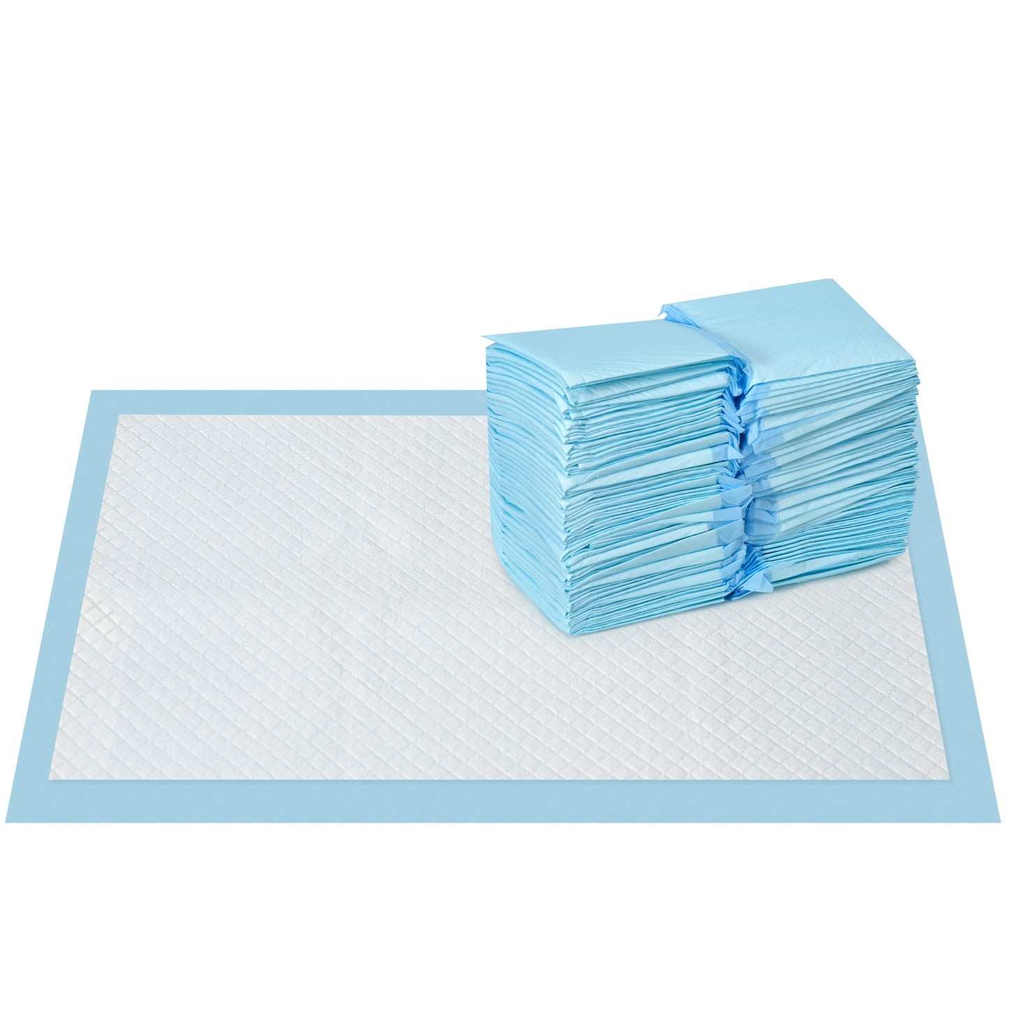 Set 100 Covorașe Igienice pentru Câini, din Material Netesut, Hârtie și PE, 6 Straturi, 45x30 cm, Albastru și Alb