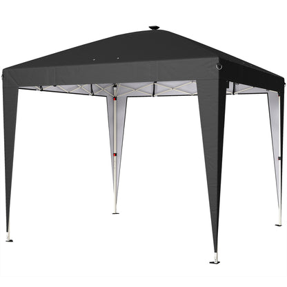 Pavilion pliabil 3x3 m, înălțime reglabilă, cu lumină centrală și telecomandă, din metal și poliester, negru