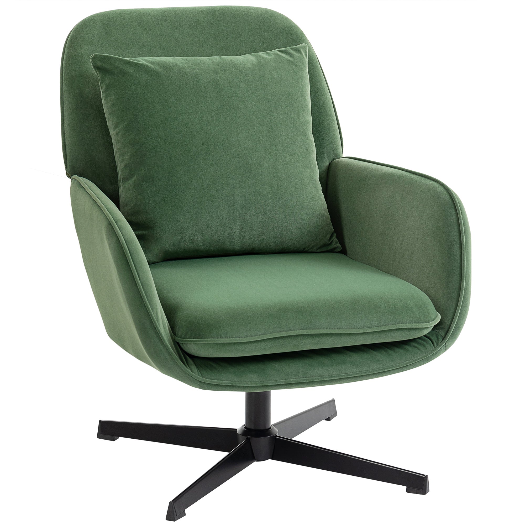 Fotoliu de Salon Rotativ 360° cu Pernă Lombară Detașabilă, Șezut Generos, Fotoliu Tapițat Modern din Catifea cu Cotiere, pentru Living, 73x83.5x85 cm, Verde
