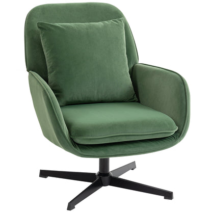Fotoliu de Salon Rotativ 360° cu Pernă Lombară Detașabilă, Șezut Generos, Fotoliu Tapițat Modern din Catifea cu Cotiere, pentru Living, 73x83.5x85 cm, Verde