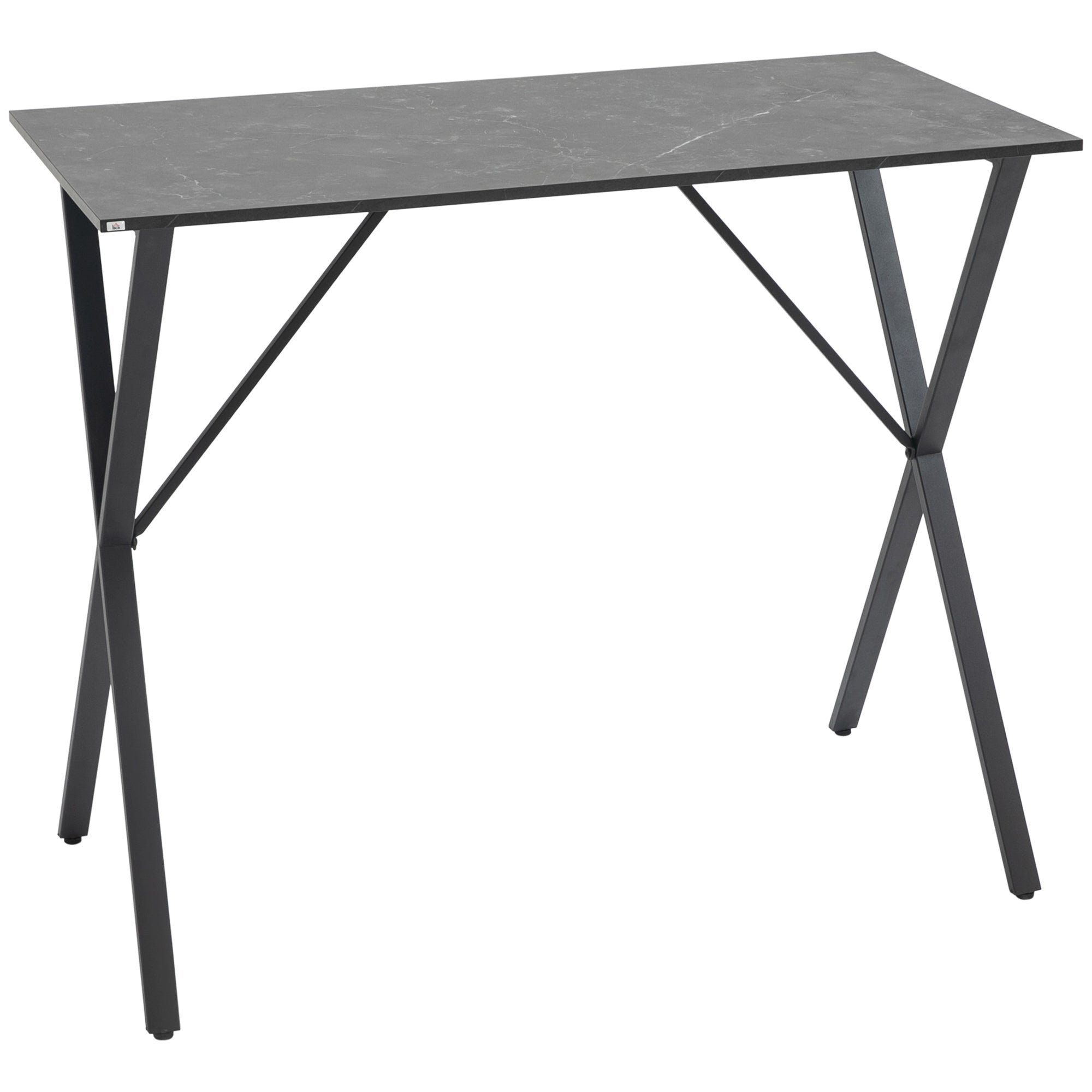 Bar și Masă Înaltă, Stil Industrial, cu Efect de Marmură, din Lemn și Oțel, 120x60x102 cm, Negru