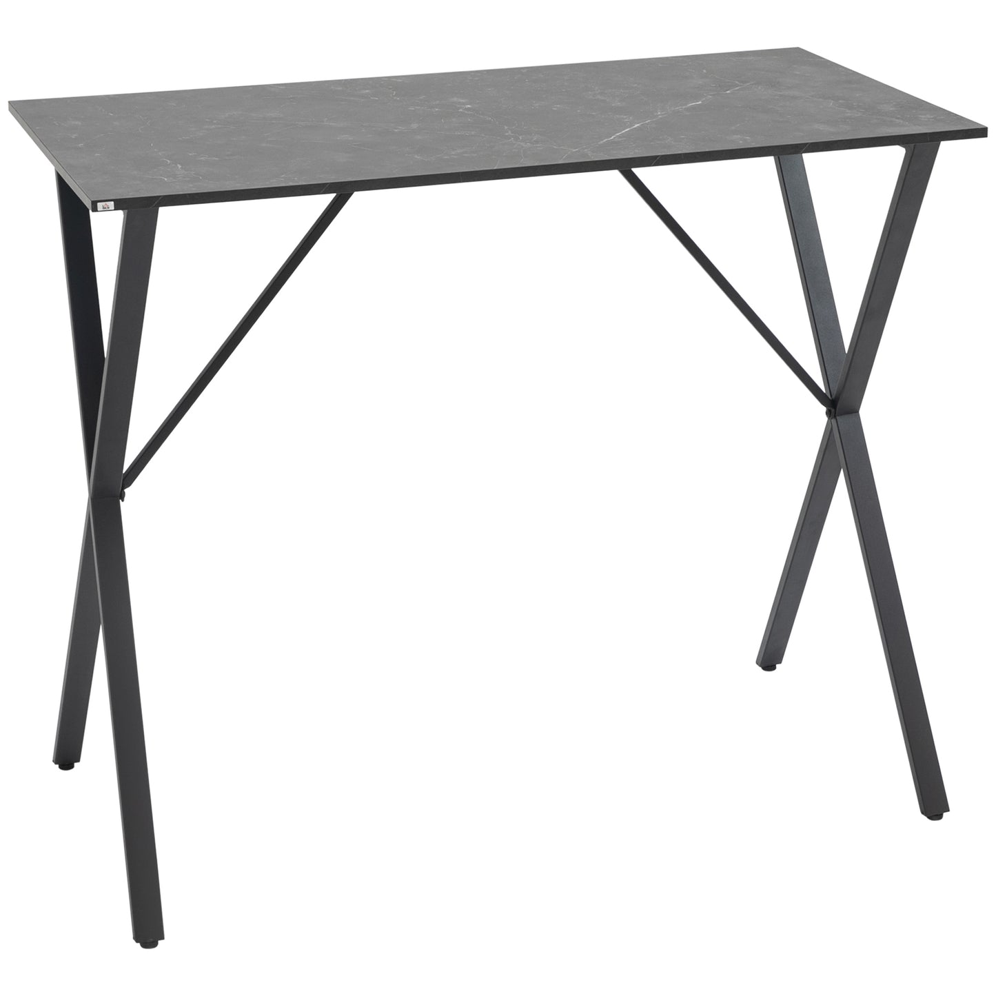 Bar și Masă Înaltă, Stil Industrial, cu Efect de Marmură, din Lemn și Oțel, 120x60x102 cm, Negru
