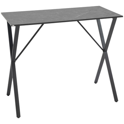 Bar și Masă Înaltă, Stil Industrial, cu Efect de Marmură, din Lemn și Oțel, 120x60x102 cm, Negru