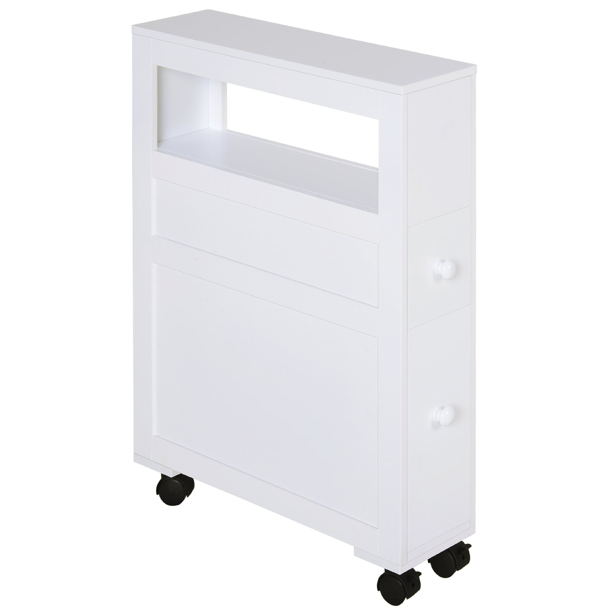 Mobilier pentru Baie in Lemn cu Rafturi si 2 Sertare,Alb 16x52x66cm