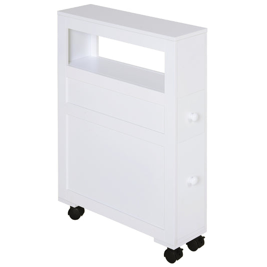 Mobilier pentru Baie in Lemn cu Rafturi si 2 Sertare,Alb 16x52x66cm