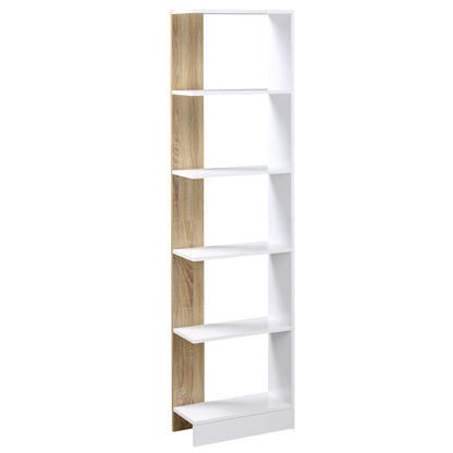 Raft Perete 5 Rafturi – Stejar & Alb, Design Modern pentru Camera