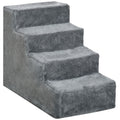 Scară portabilă pentru câini cu 4 trepte, din material catifelat detașabil și placaj, 60x35x44 cm, gri