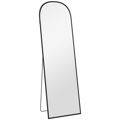 Oglindă de podea și perete modernă din aliaj de aluminiu cu suport pliabil, 50x161,5cm, negru