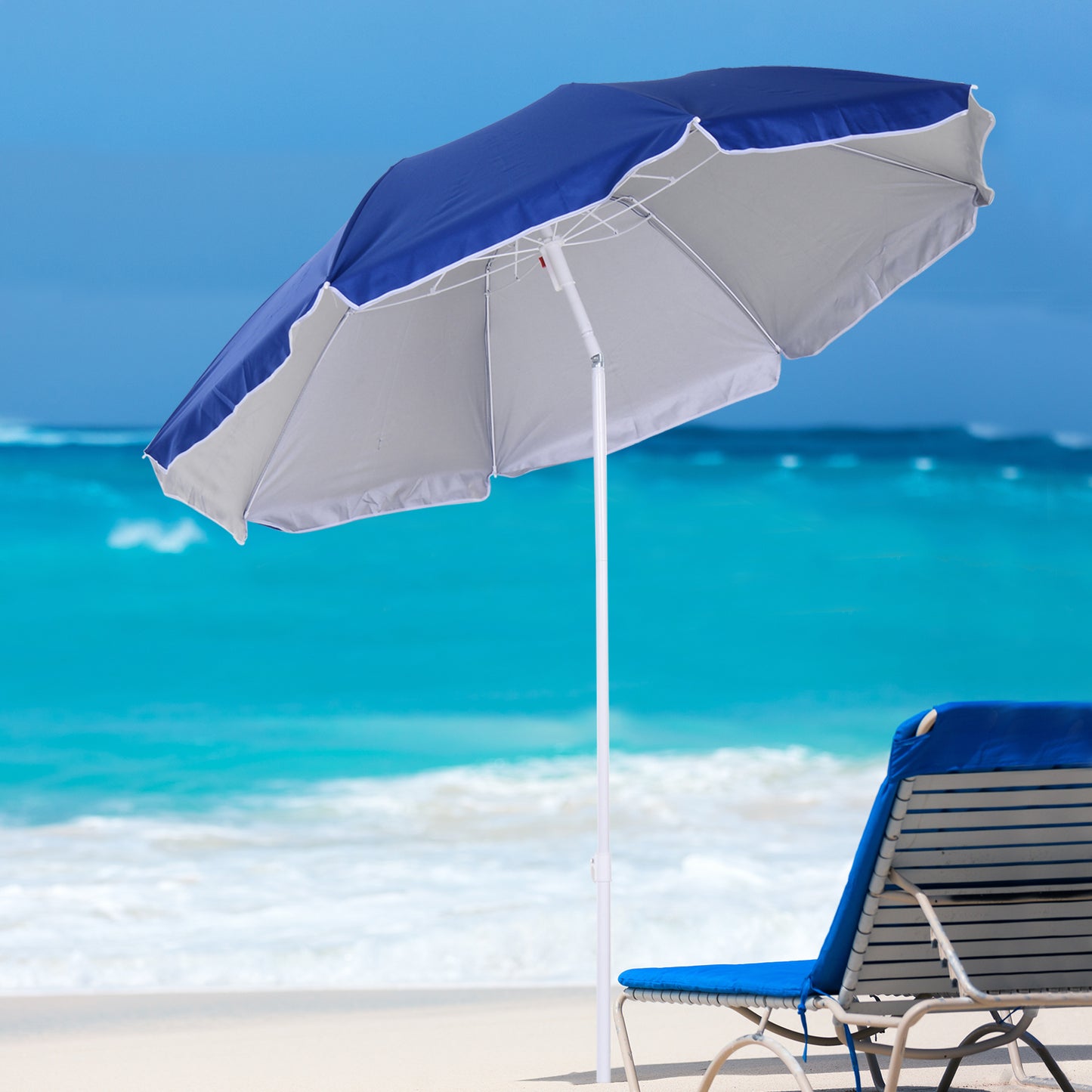 Umbrelă de Plajă Înclinabilă cu Strat Reflectorizant, din Oțel și Poliester, Ø1.7x2.05 m, Albastră