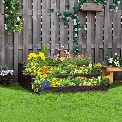Pat de gradina inaltat cu 3 niveluri din ratan sintetic fara fund pentru plante si legume, 120x120x40cm, gri