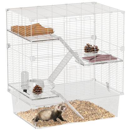 Cușcă pentru rozătoare pe mai multe niveluri cu accesorii incluse, din oțel, PET și PS, 73x47x80 cm, alb