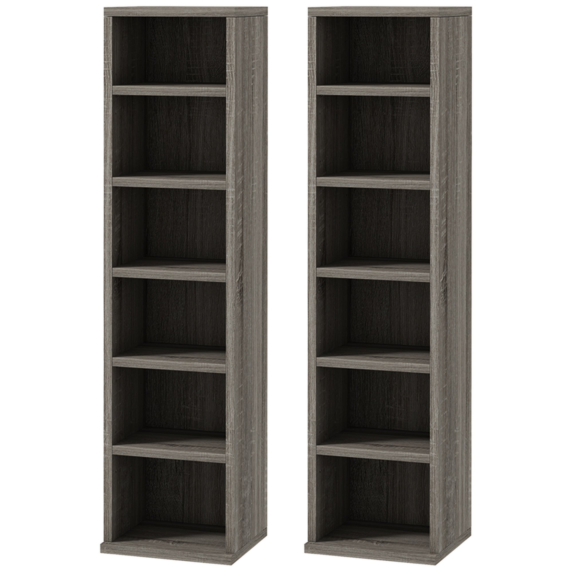 Set de 2 rafturi pentru CD-uri cu polițe reglabile pentru 204 CD-uri, 21x22,5x88,5 cm, gri