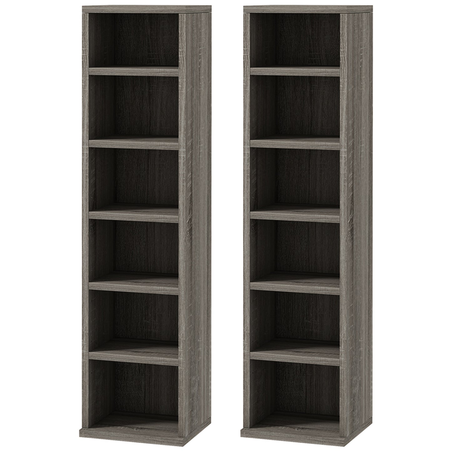Set de 2 rafturi pentru CD-uri cu polițe reglabile pentru 204 CD-uri, 21x22,5x88,5 cm, gri
