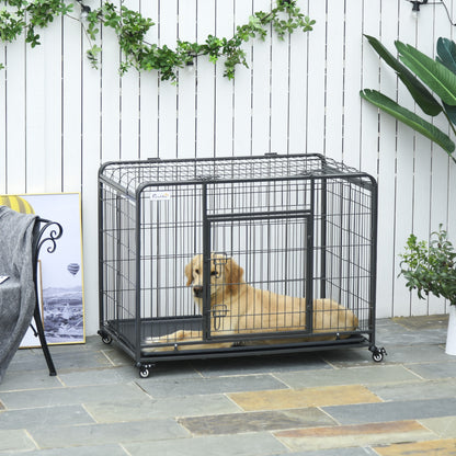 Kennel pentru Caini Pliabil Usa cu Blocare 4 Roti Fund Detasabil