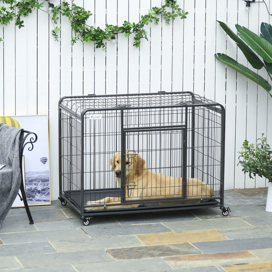 Kennel pentru Caini Pliabil Usa cu Blocare 4 Roti Fund Detasabil