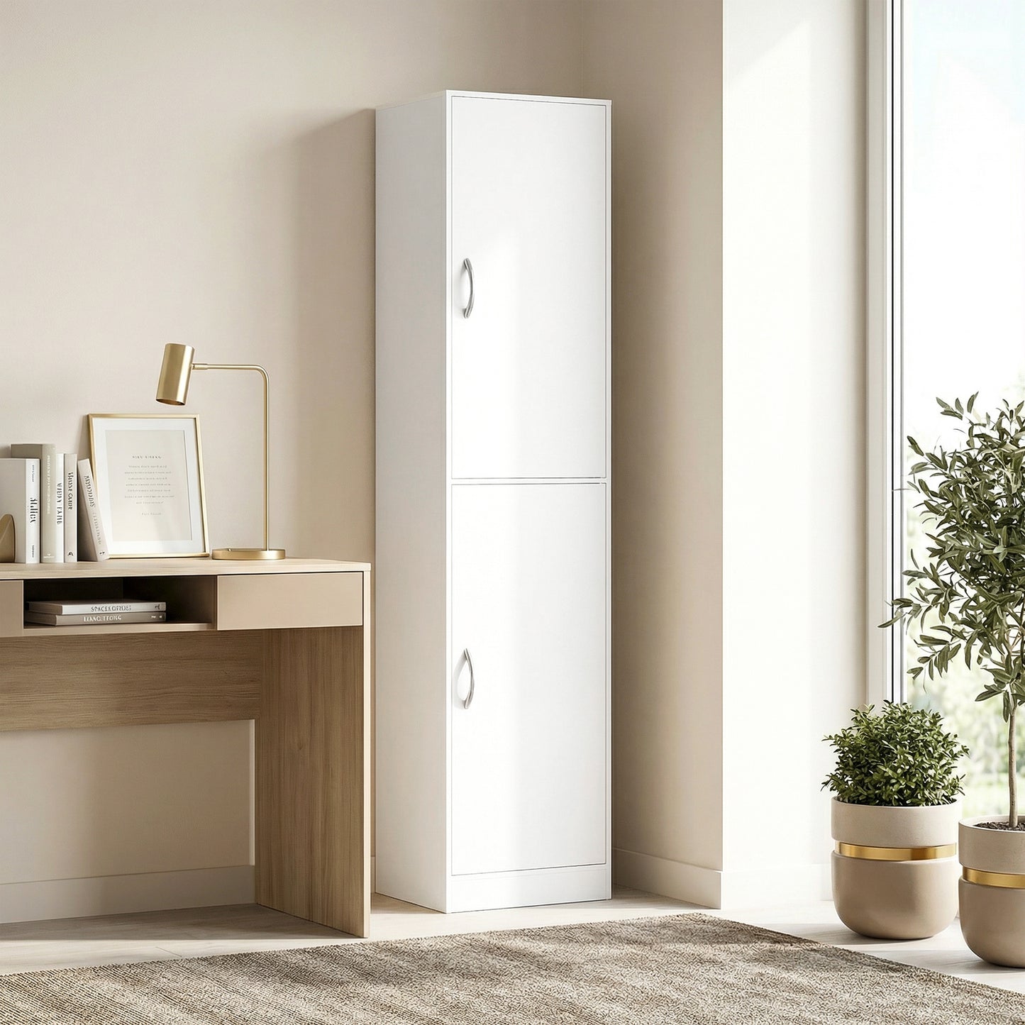 Bibliotecă Înaltă 180 cm, Raft Modern cu 5 Niveluri Reglabile, Mobilier Independent pentru Living, Dormitor, Birou, Alb