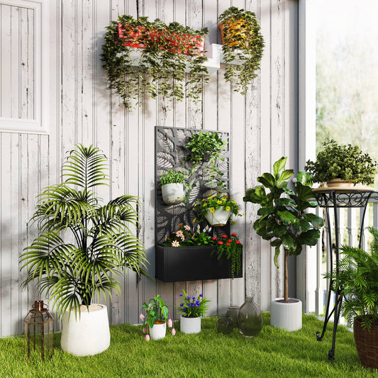 Jardinieră Ridicată cu Spalier Decorativ pentru Plante Cățărătoare, de Podea sau de Perete, 61x23x113 cm, Negru
