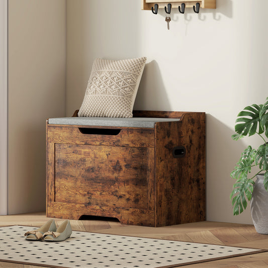 Bancă pentru Depozitare 103L Multifuncțională culoare Lemn cu Pernă din Țesătură Gri, 75x40x56 cm