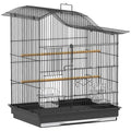 Cușcă pentru Păsări cu 4 Accesuri, 2 Boluri, 2 Stinghii și Tavă Detașabilă, Volieră din Metal și Plastic, 47,5x36x54,5 cm, Negru